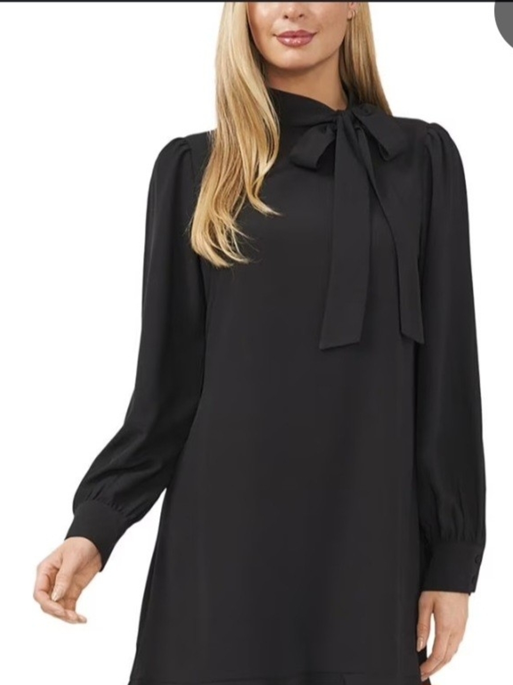 CeCe Black Long-Sleeve Tie-Neck Ribbed Knit Dress Size Small NWT